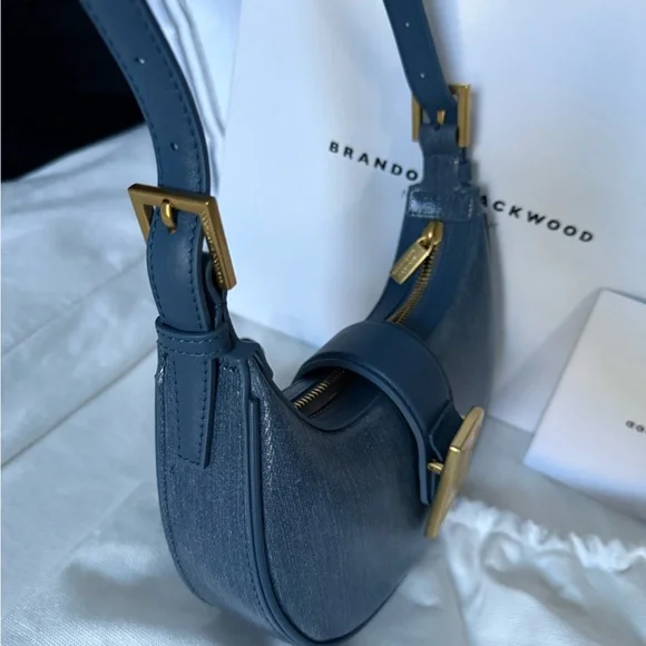 Blue waxed denim Brandon Blackwood Bag with Gold Accents - Picture 4 of 14